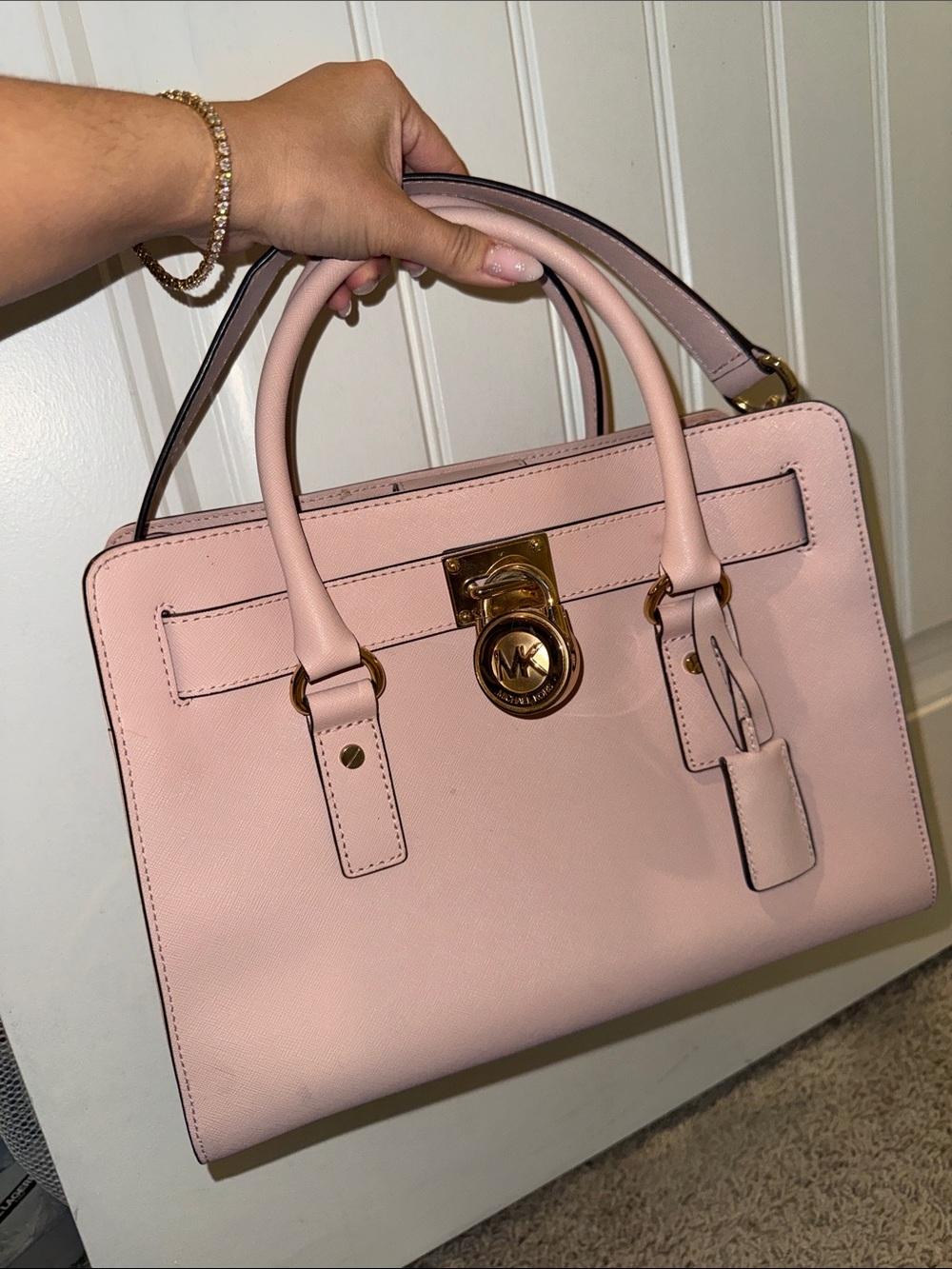 Michael Kors Blush Pink Saffiano Satchel with Gold Hardware
